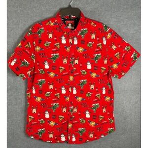 Denim & Flower Red Holiday Print Short Sleeve Button-Down Shirt